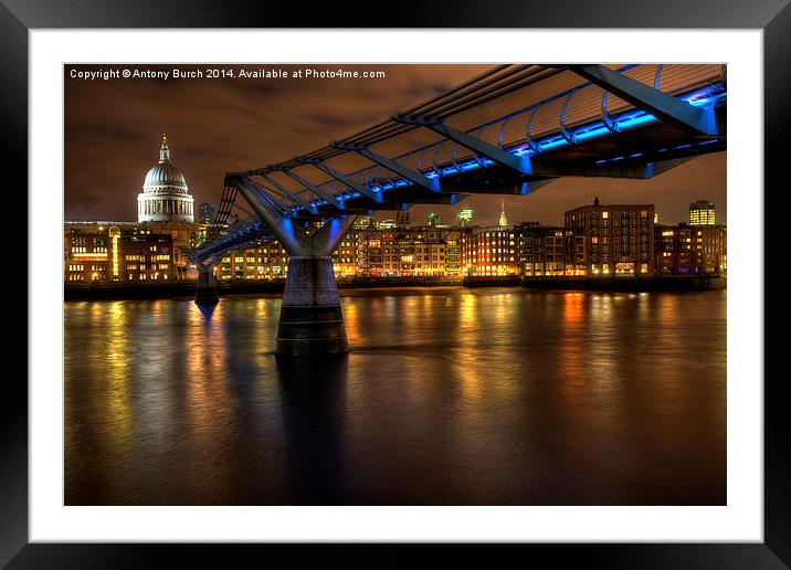  Millennium Bridge at night Framed Mounted Print by Antony Burch