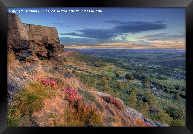 Curbar Edge Sunset Framed Print by Antony Burch