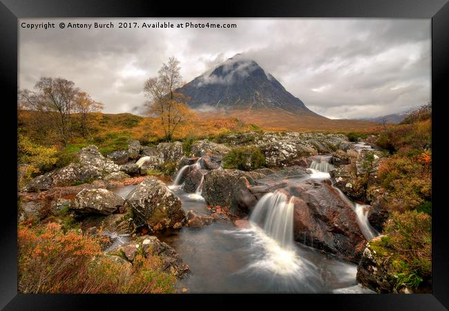  River Coupall waterfall and Buachaille Etive Mor Framed Print by Antony Burch