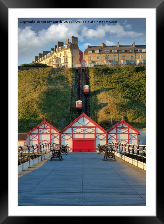 Saltburn on sea pier and lift Framed Mounted Print by Antony Burch