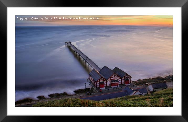 Saltburn on sea Pier Sunrise Framed Mounted Print by Antony Burch