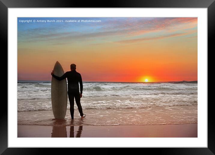Sunset Surfer Framed Mounted Print by Antony Burch