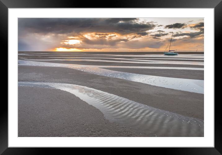 Moels Wirral lone yacht sunset Framed Mounted Print by Jonathon barnett