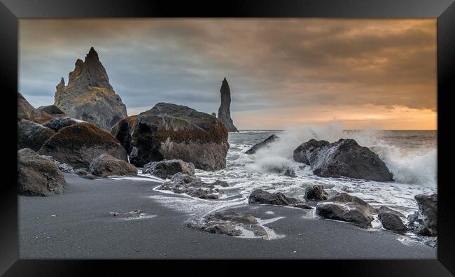 Crashing waves Reynisfjara Beach Framed Print by Jonathon barnett