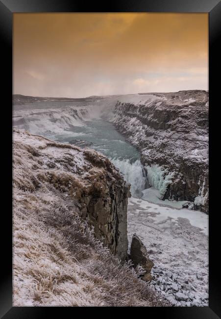 Frozen cliffs at Gullfoss Framed Print by Jonathon barnett