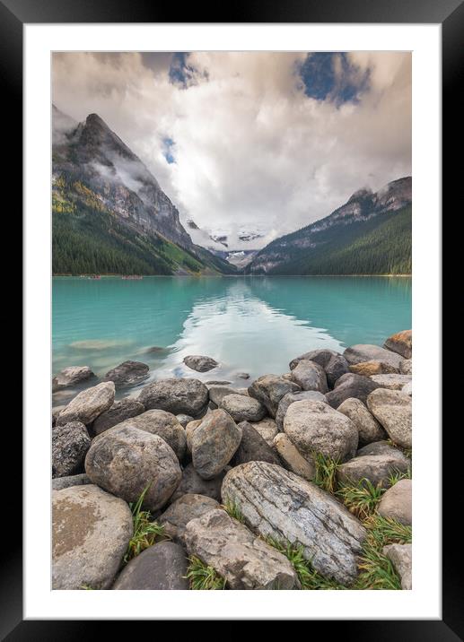 Boulders at Lake Louise Framed Mounted Print by Jonathon barnett