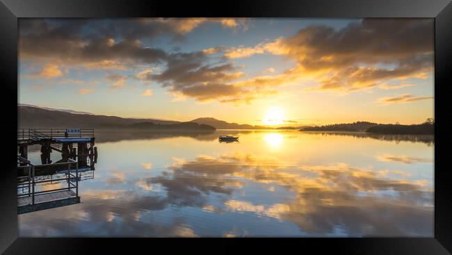 Loch Lomond sunrise at Luss Pier Framed Print by Jonathon barnett