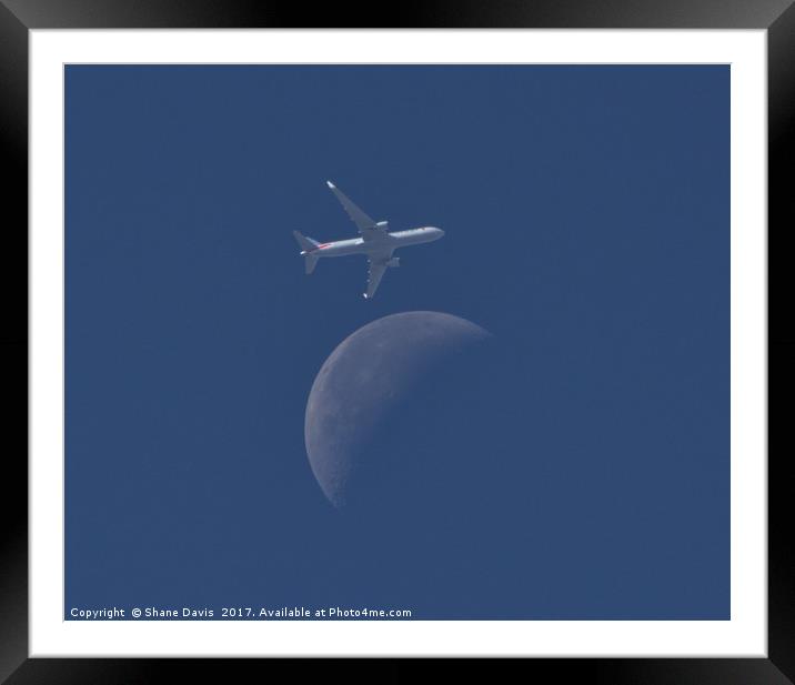 American Airlines over the moon Framed Mounted Print by Shane Davis