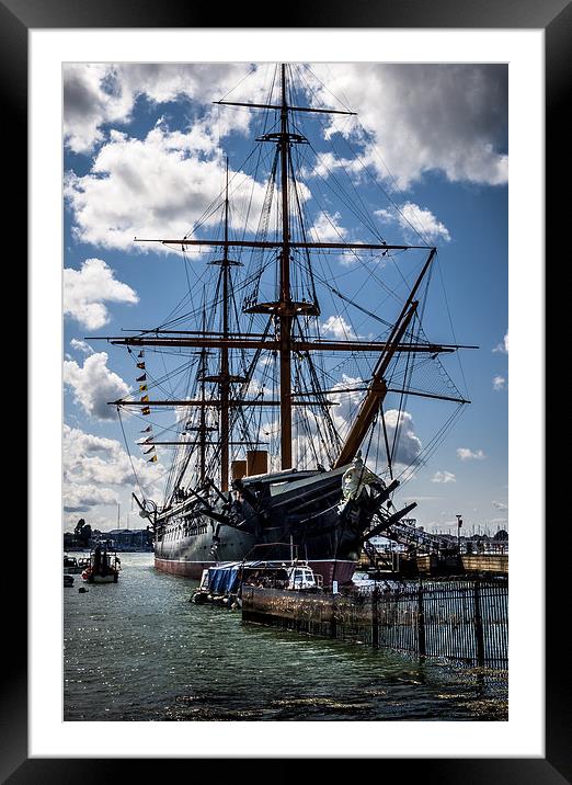 HMS WARRIOR in PORTSMOUTH HARBOUR  Framed Mounted Print by DAVE BRENCHLEY