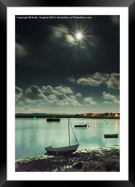  Moorings under the moonlight Framed Mounted Print by Andy Hughes