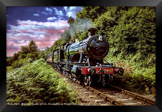 Steam train in the valley Framed Print by peter wyatt