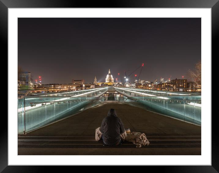 Man on Millenium bridge Framed Mounted Print by David Hall
