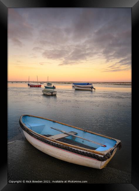 North Norfolk Boat at Sunrise Framed Print by Rick Bowden