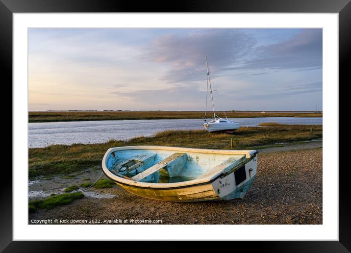 Blakeney Boats at Sunset Framed Mounted Print by Rick Bowden