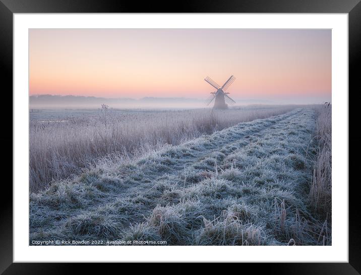 Winters Embrace Herringfleet Smock Mill Framed Mounted Print by Rick Bowden