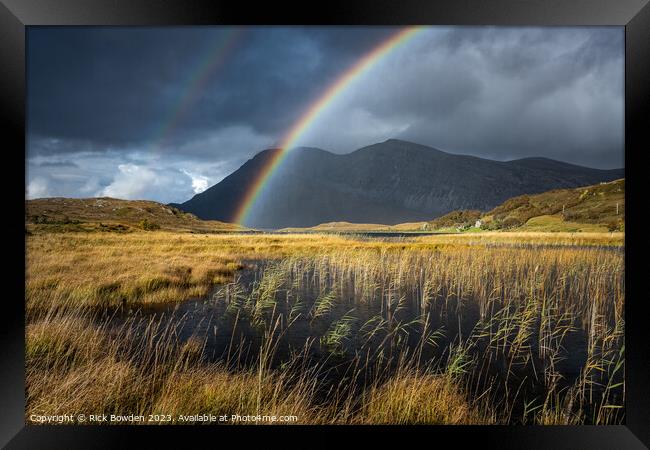 Majestic Rainbow over Scottish Highland Mountains Framed Print by Rick Bowden