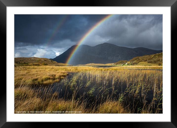 Majestic Rainbow over Scottish Highland Mountains Framed Mounted Print by Rick Bowden