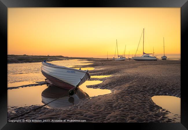 A Glowing Sunrise on the Brancaster Staithe Framed Print by Rick Bowden