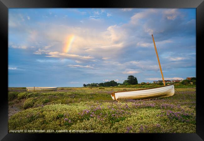 'Rainbow's Embrace on Brancaster Boats' Framed Print by Rick Bowden