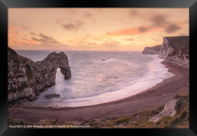 Durdle Door Sunset Framed Print by Rick Bowden