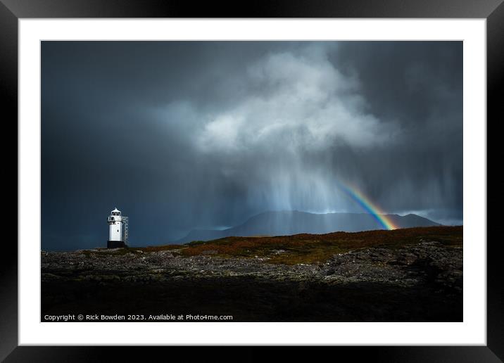 The Rainbow and the Lighthouse Framed Mounted Print by Rick Bowden