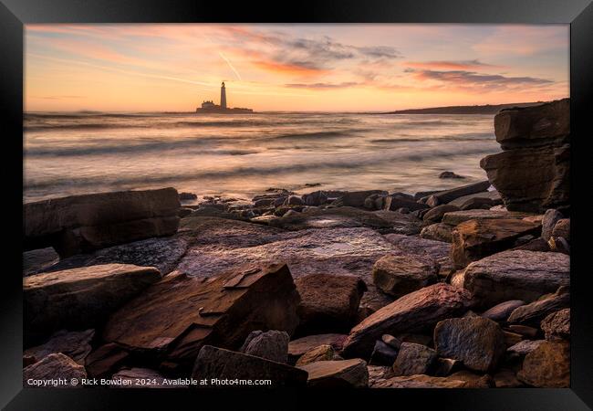 St Mary's Lighthouse Sunrise Framed Print by Rick Bowden