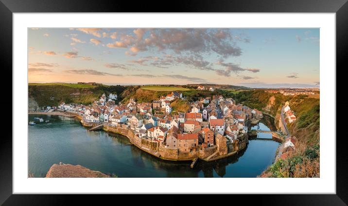 Golden Sunrise over Tranquil Staithes Framed Mounted Print by Rick Bowden