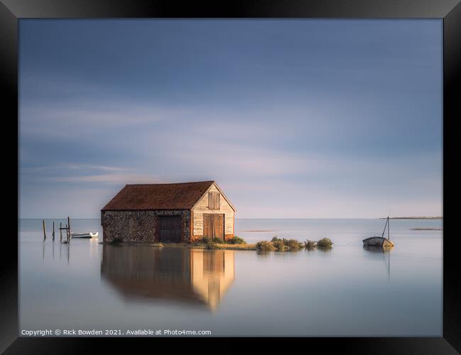 Flint Coal Shed Surrounded by Water Framed Print by Rick Bowden