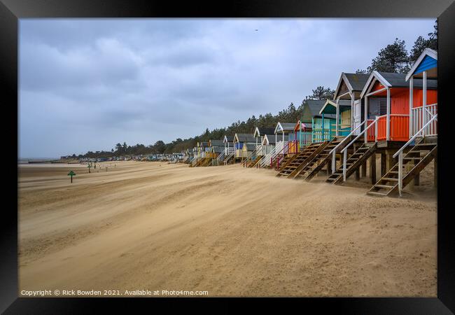 Rustic Charm of Wells Beach Huts Framed Print by Rick Bowden
