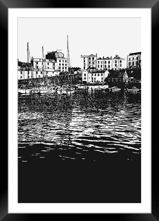 Tenby Harbour, west wales as a sketch effect Framed Mounted Print by Jonathan Evans