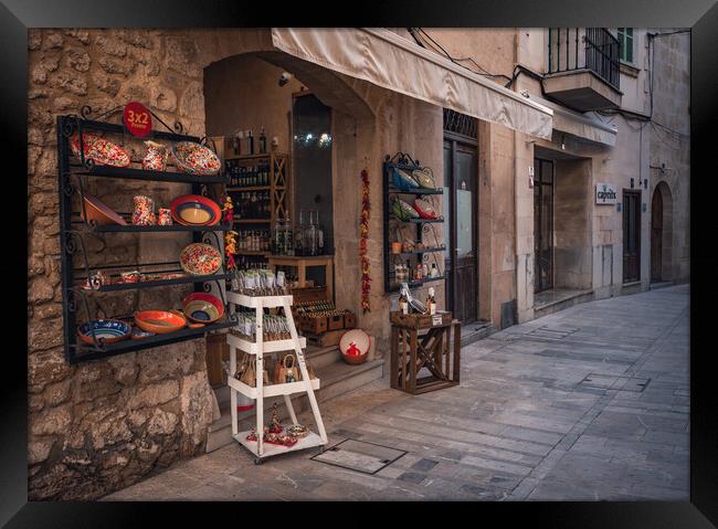 Old town alcudia shop Framed Print by Jason Thompson