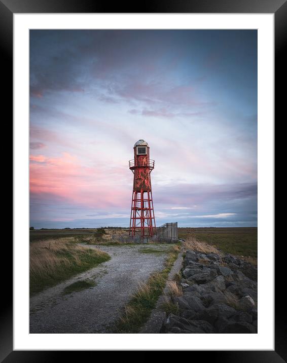 Thorngumbald lighthouse  sunset Framed Mounted Print by Jason Thompson