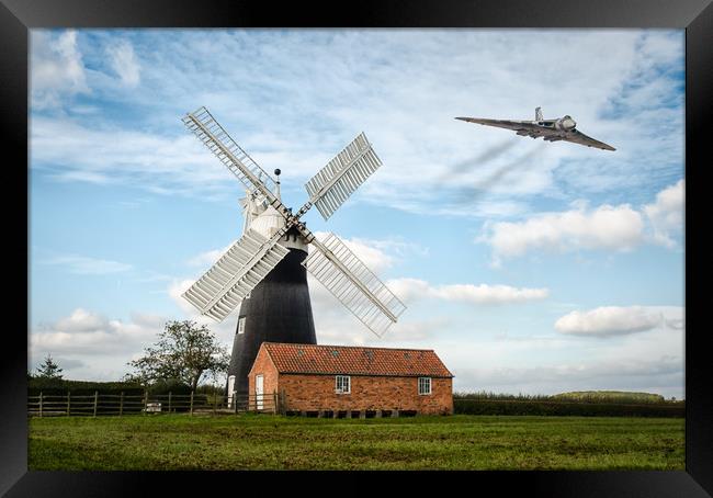 The Vulcan flying over leveton windmill Framed Print by Jason Thompson