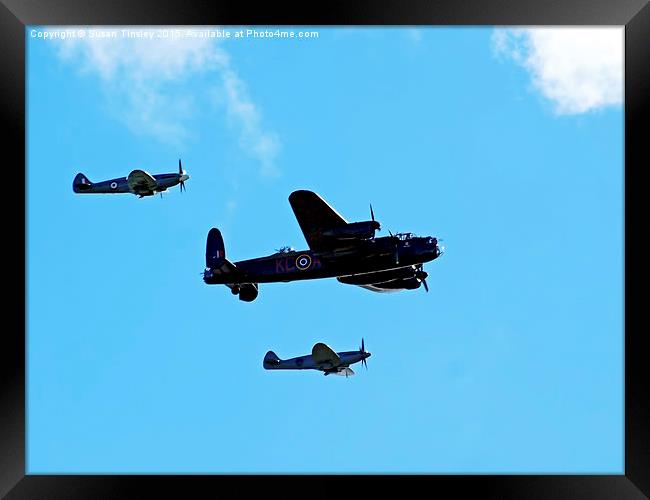 Lancaster bomber and escorts Framed Print by Susan Tinsley