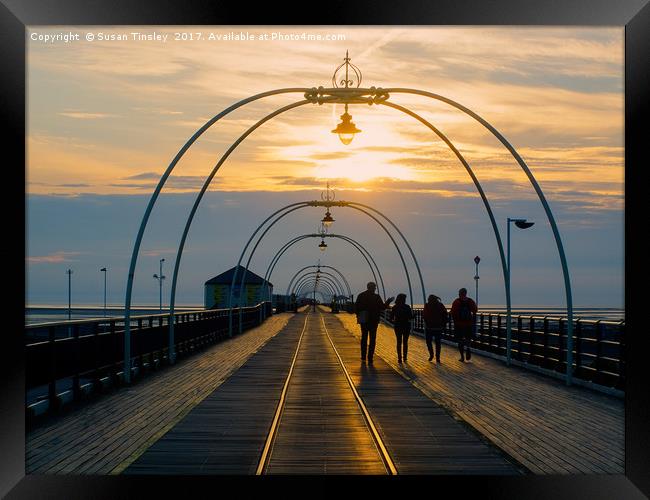 Southport pier at sunset Framed Print by Susan Tinsley
