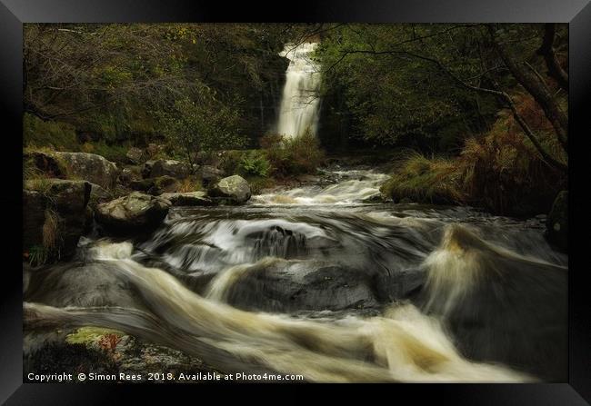 Waterfall at Blaen Y Glyn Brecon Beacons  Framed Print by Simon Rees