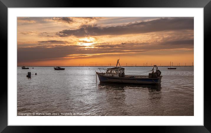 Boats at sunset Framed Mounted Print by Marcia Reay