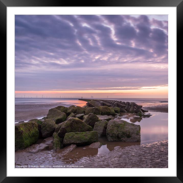 Breakwater at sunset Framed Mounted Print by Marcia Reay