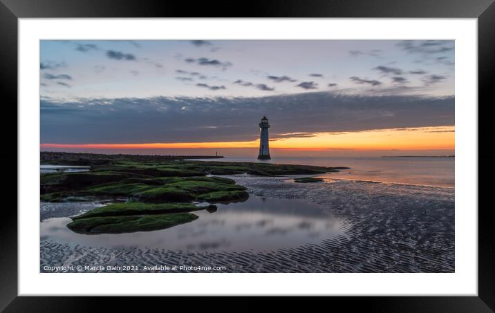 New Brighton lighthouse Framed Mounted Print by Marcia Reay