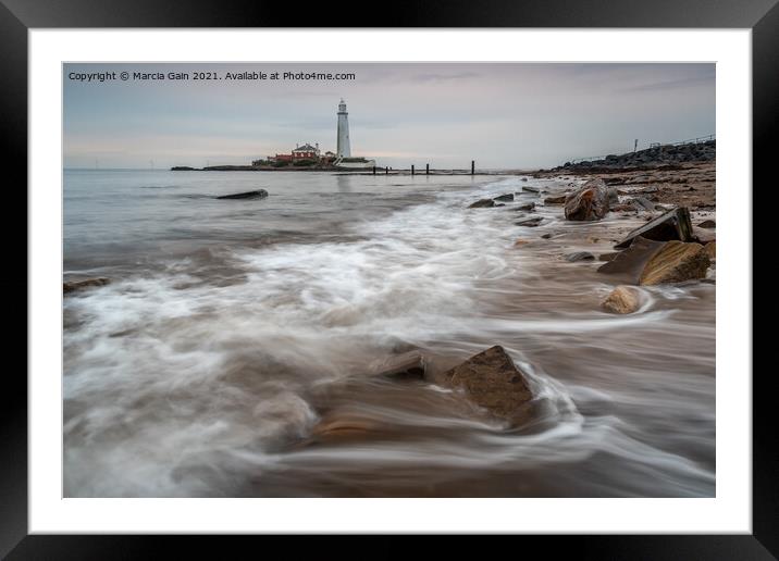 St Mary's lighthouse Framed Mounted Print by Marcia Reay