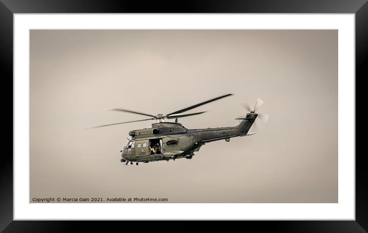Military Helicopter taken over Yorkshire Framed Mounted Print by Marcia Reay