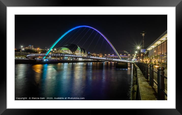 Millennium Bridge at night Framed Mounted Print by Marcia Reay