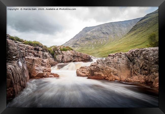 Waterfall on the river Etive in Glencoe, Scotland Framed Print by Marcia Reay