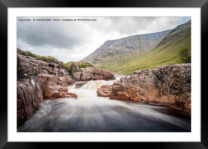 Waterfall on the river Etive in Glencoe, Scotland Framed Mounted Print by Marcia Reay