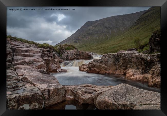 River Etive Waterfall Framed Print by Marcia Reay