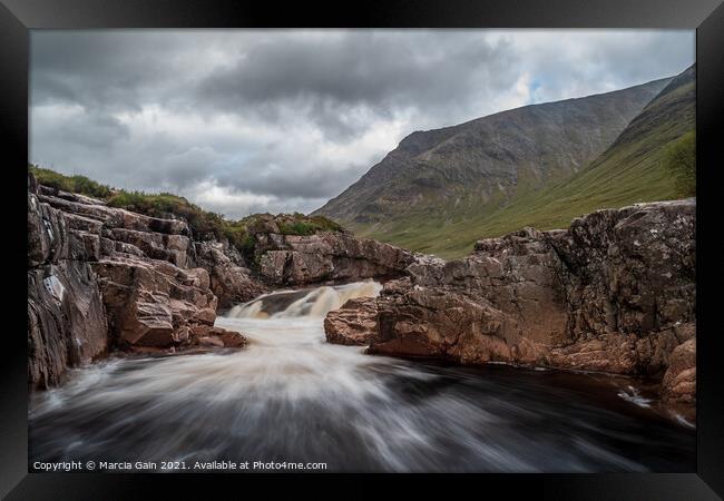 River Etive Waterfall Framed Print by Marcia Reay