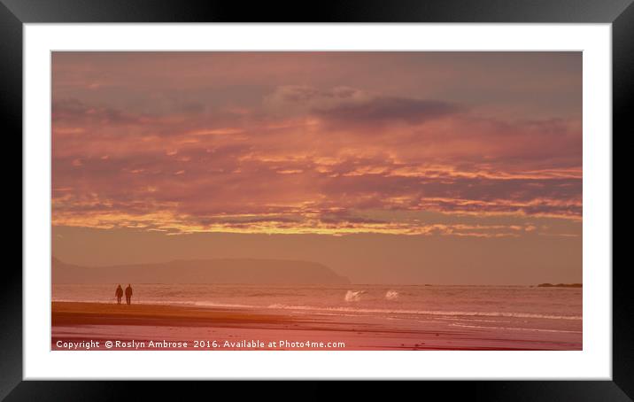 Sunset Walk on Whiterocks Beach Northern Ireland Framed Mounted Print by Ros Ambrose