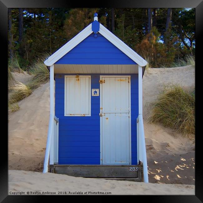 Beach Hut 203 "Sandy Bottom" Wells-Next-The-Sea Framed Print by Ros Ambrose