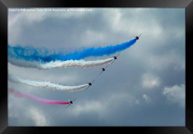  The red arrows aerobatic display team flying thro Framed Print by James Tully