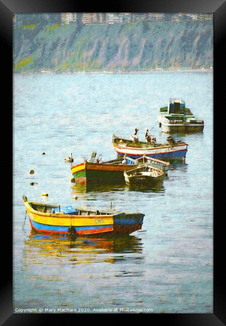 Boats in Chorillos Harbor #2 Framed Print by Mary Machare